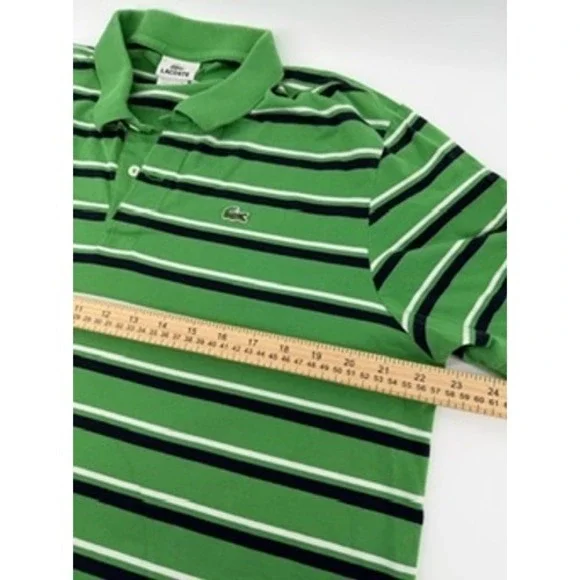 Lacoste Men Green White Black Striped Short Sleeve Polo Shirt‎ Size 7 - Picture 7 of 8